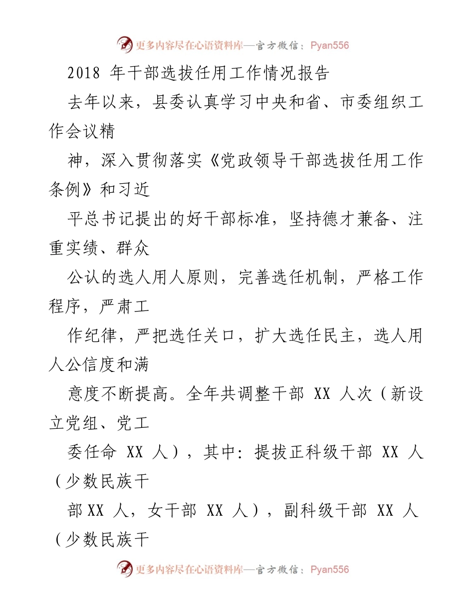 [工作总结] 干部选拔任用 - 2018年干部选拔任用工作情况总结报告.docx_第1页