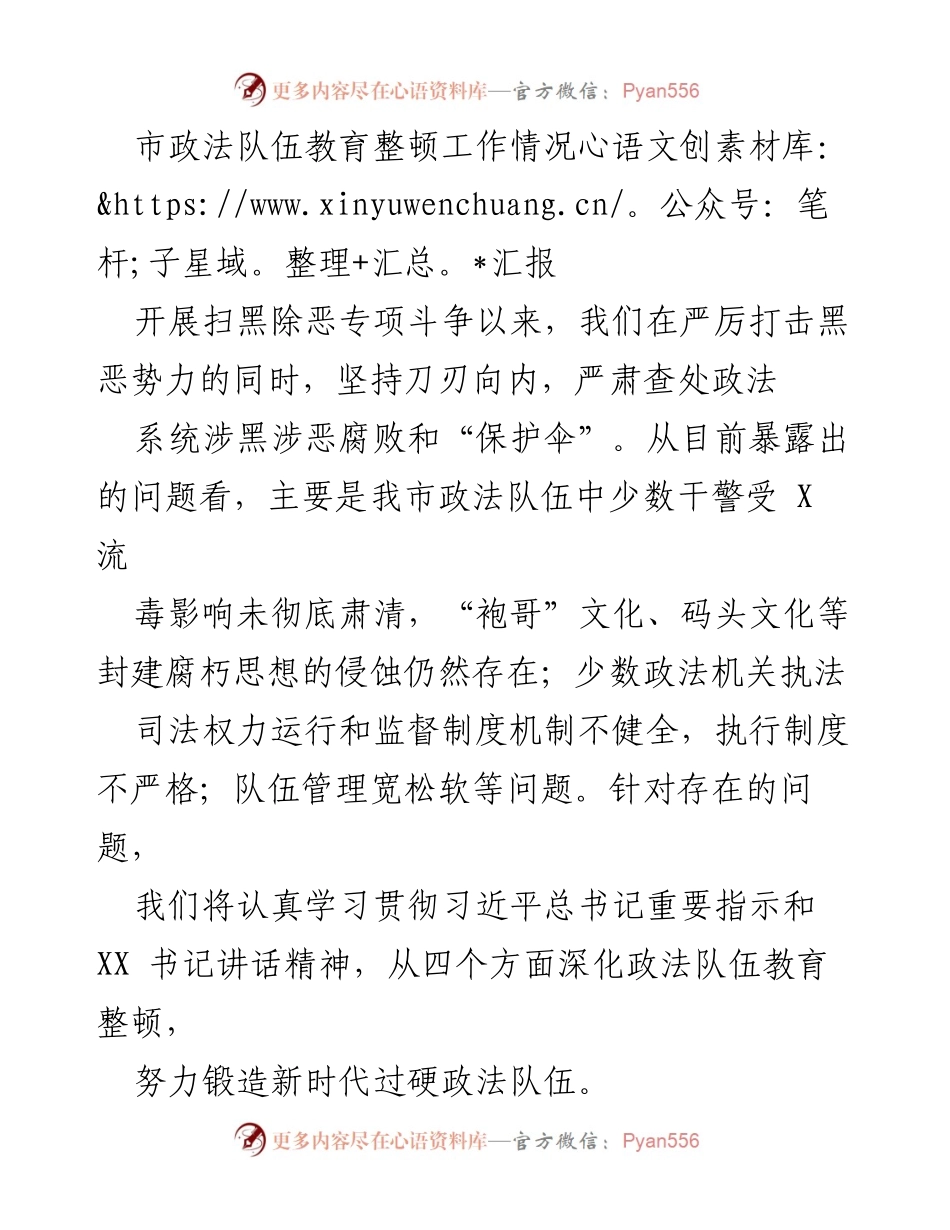 [工作总结] 市政法队伍教育整顿 - 市政法队伍教育整顿工作情况汇报.docx_第1页