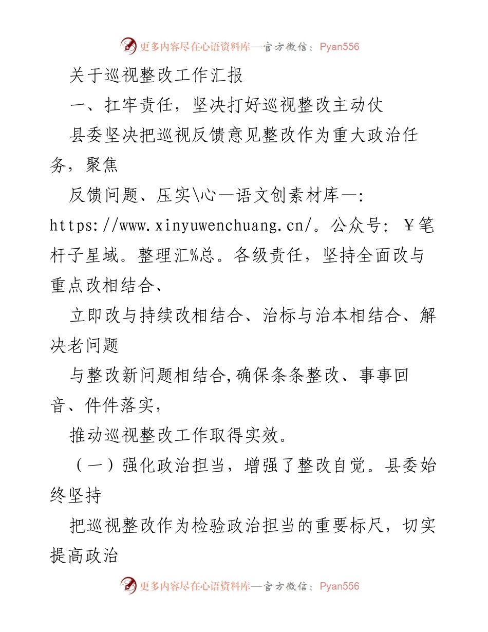 [工作总结] 巡视整改工作 - 巡视整改工作汇报与落实情况分析.docx_第1页