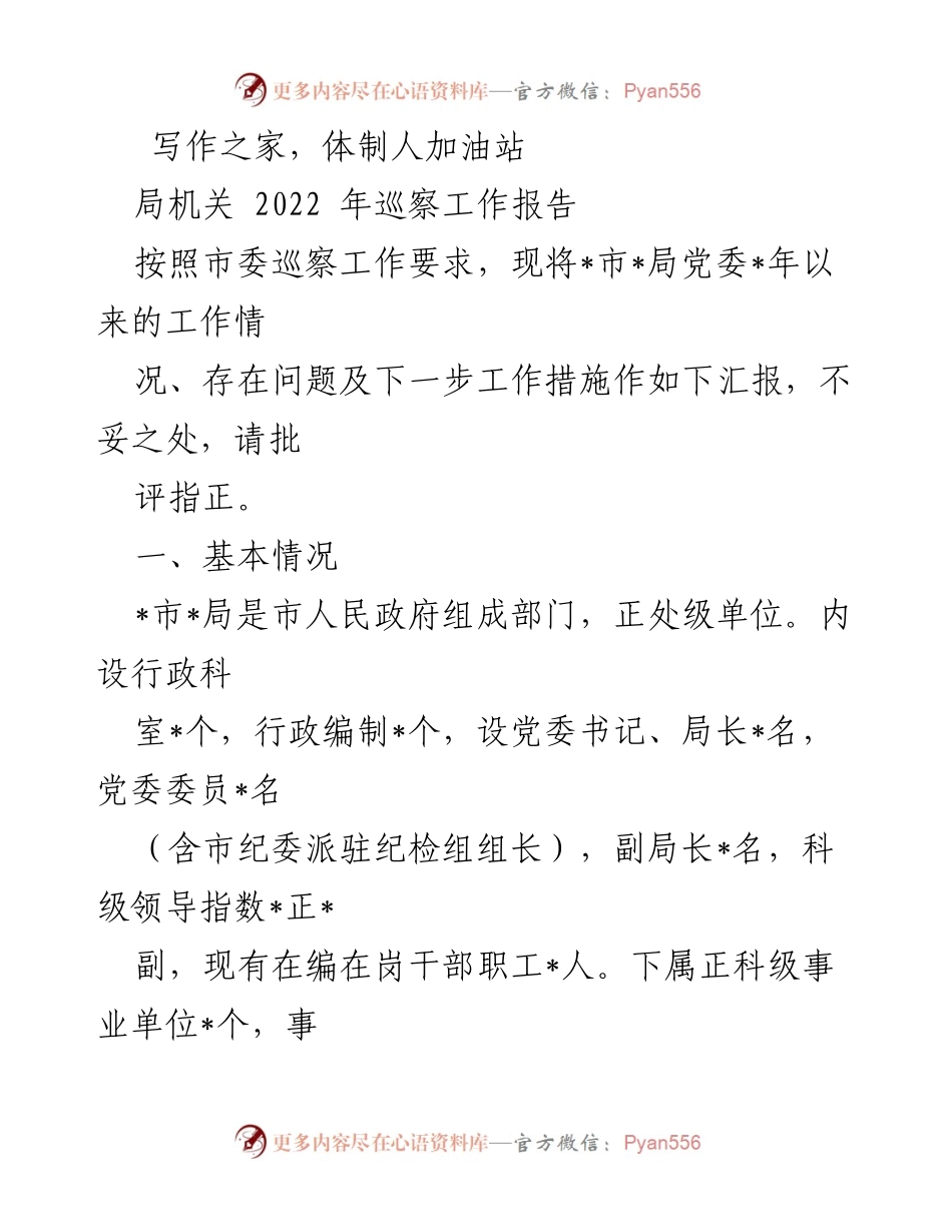 [工作总结] 巡察工作 - 2022年市局巡察工作报告.docx_第1页