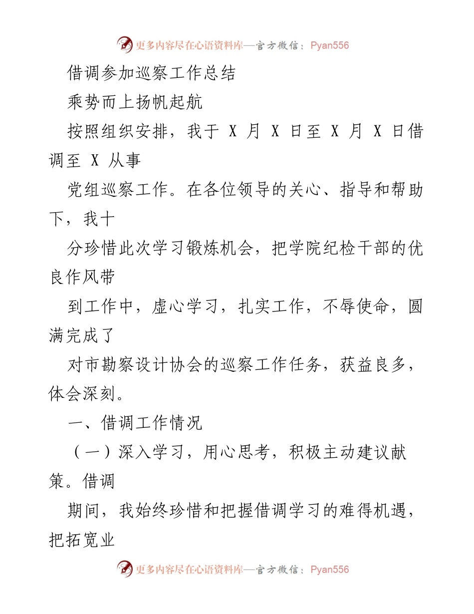 [工作总结] 巡察工作 - 借调巡察工作总结与收获.docx_第1页