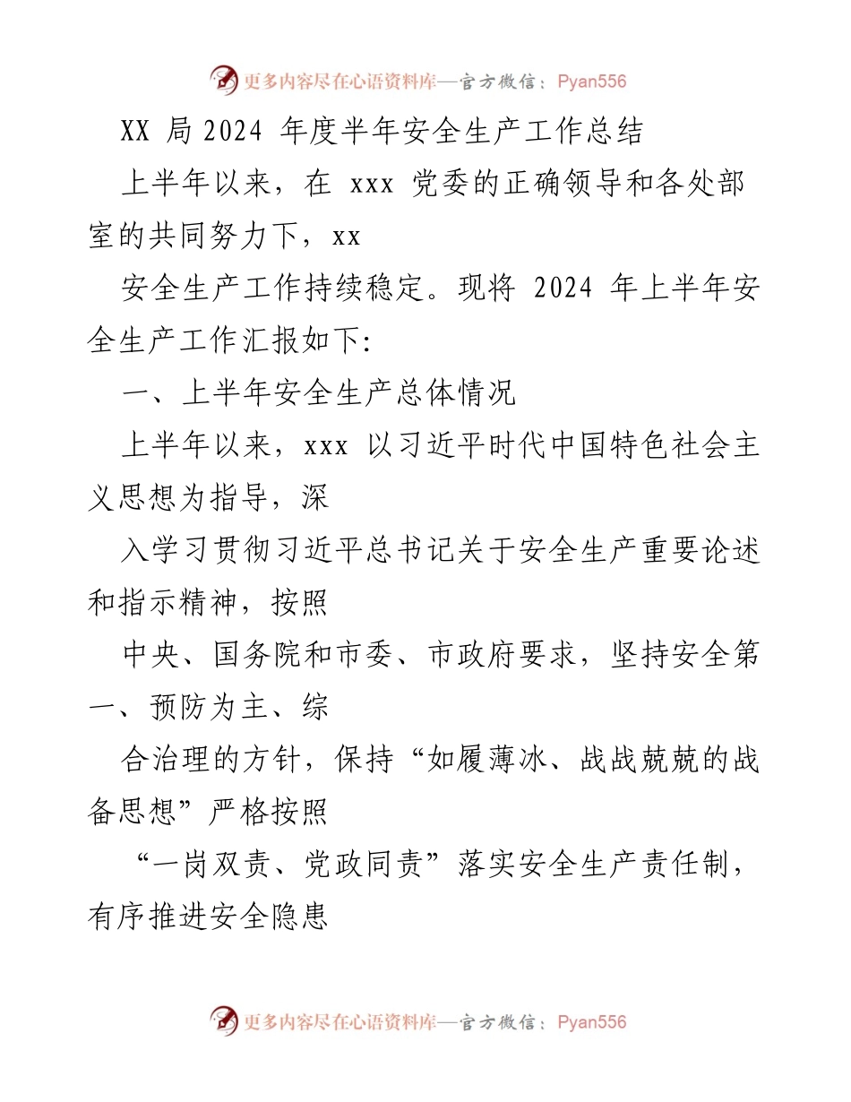 [工作总结] 安全生产 - 2024年度上半年安全生产工作总结.docx_第1页