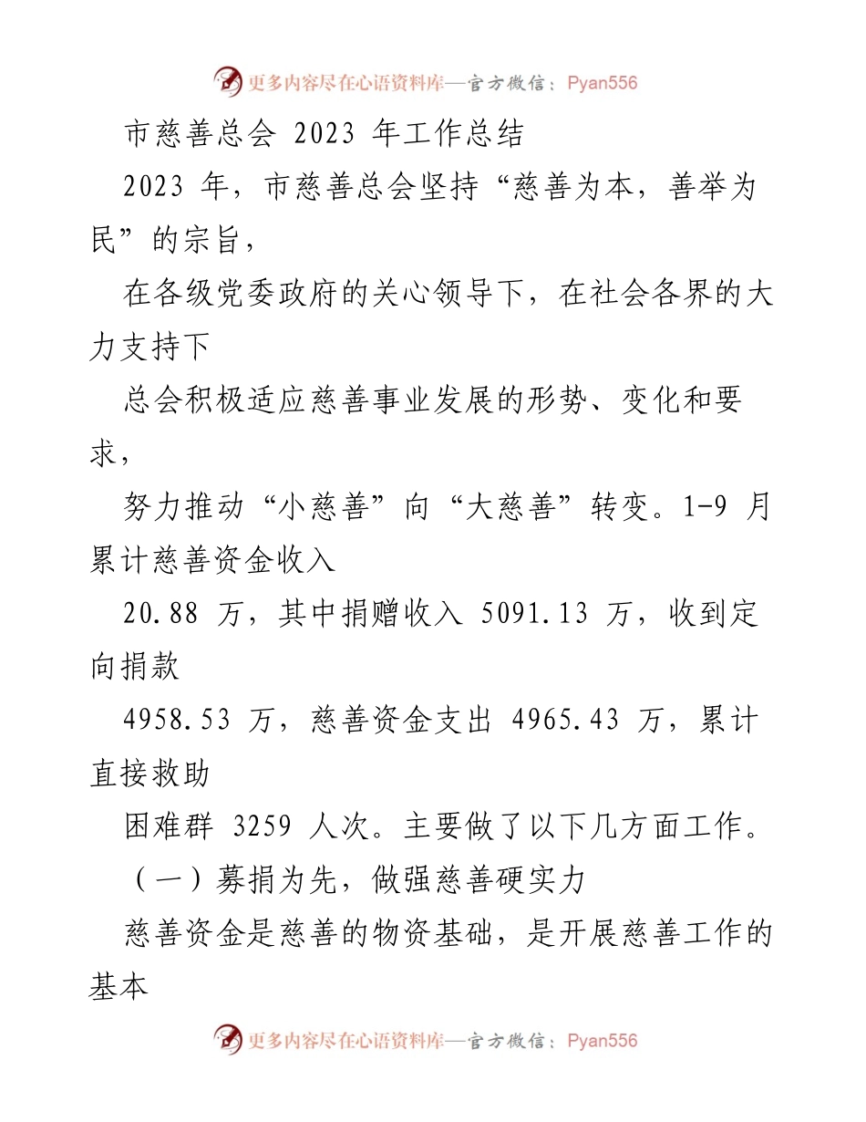 [工作总结] 市慈善总会 - 2023年度慈善工作总结与成就分析.docx_第1页