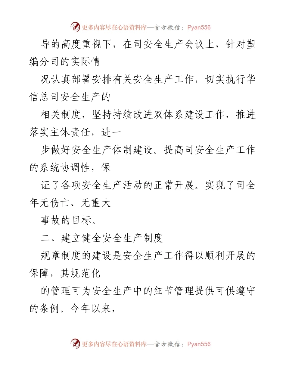 [工作总结] 安全生产 - 塑编分司20xx年安全生产工作总结.docx_第2页
