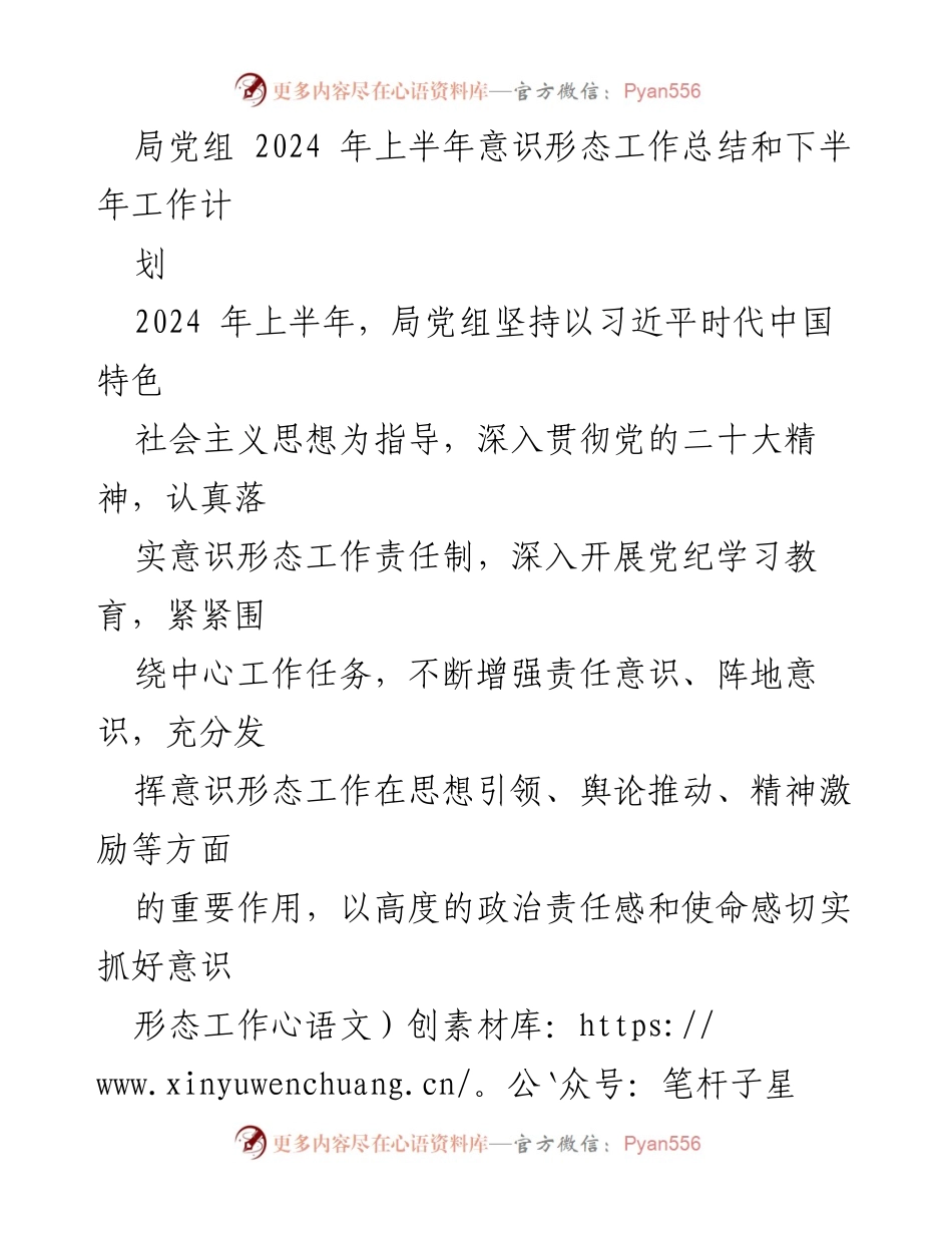 [工作总结] 局党组 - 2024年上半年意识形态工作总结及下半年计划.docx_第1页