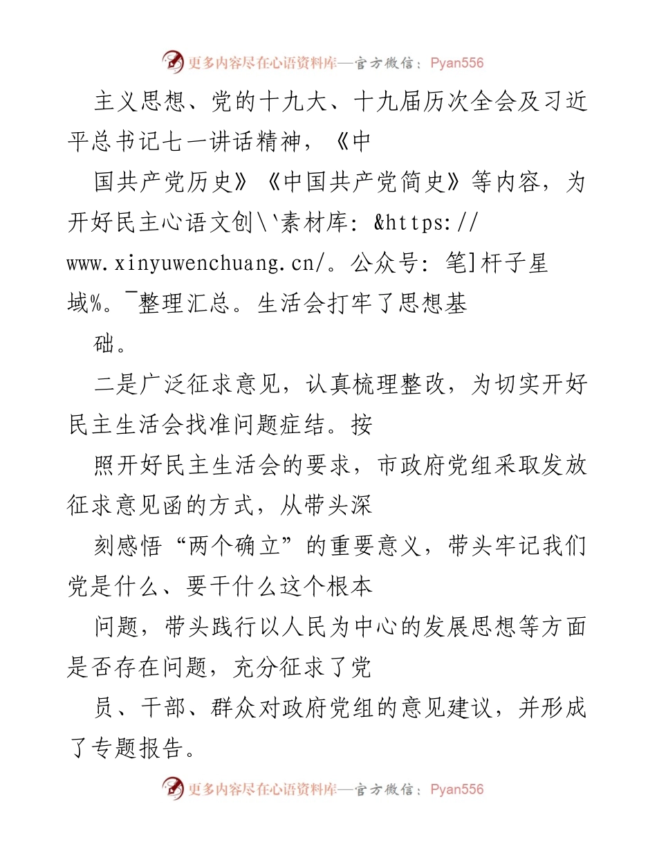 [工作总结] 市政府党组 - 市政府党组党史学习教育专题民主生活会准备情况总结.docx_第2页