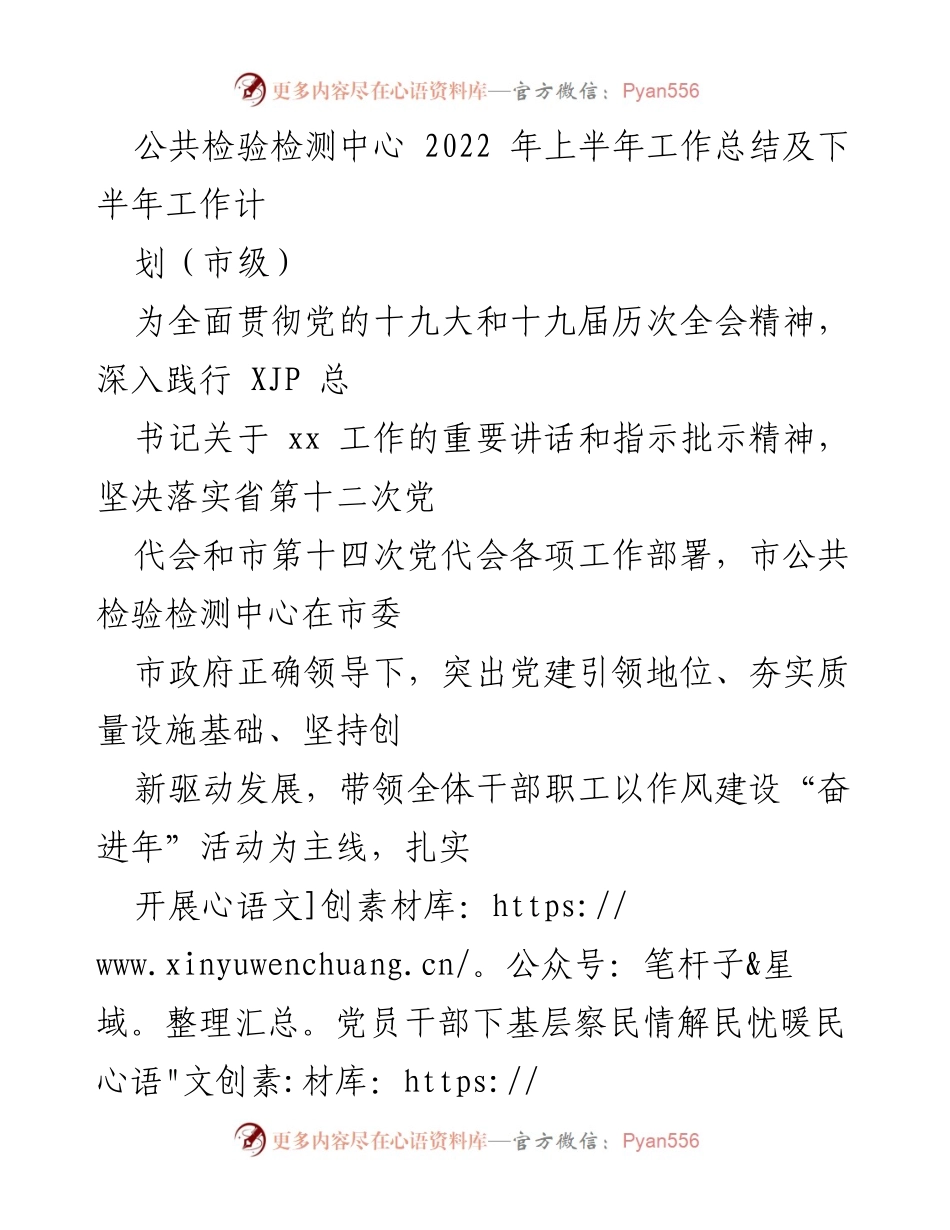 [工作总结] 市级公共检验检测中心 - 2022年上半年工作总结与下半年工作计划.docx_第1页