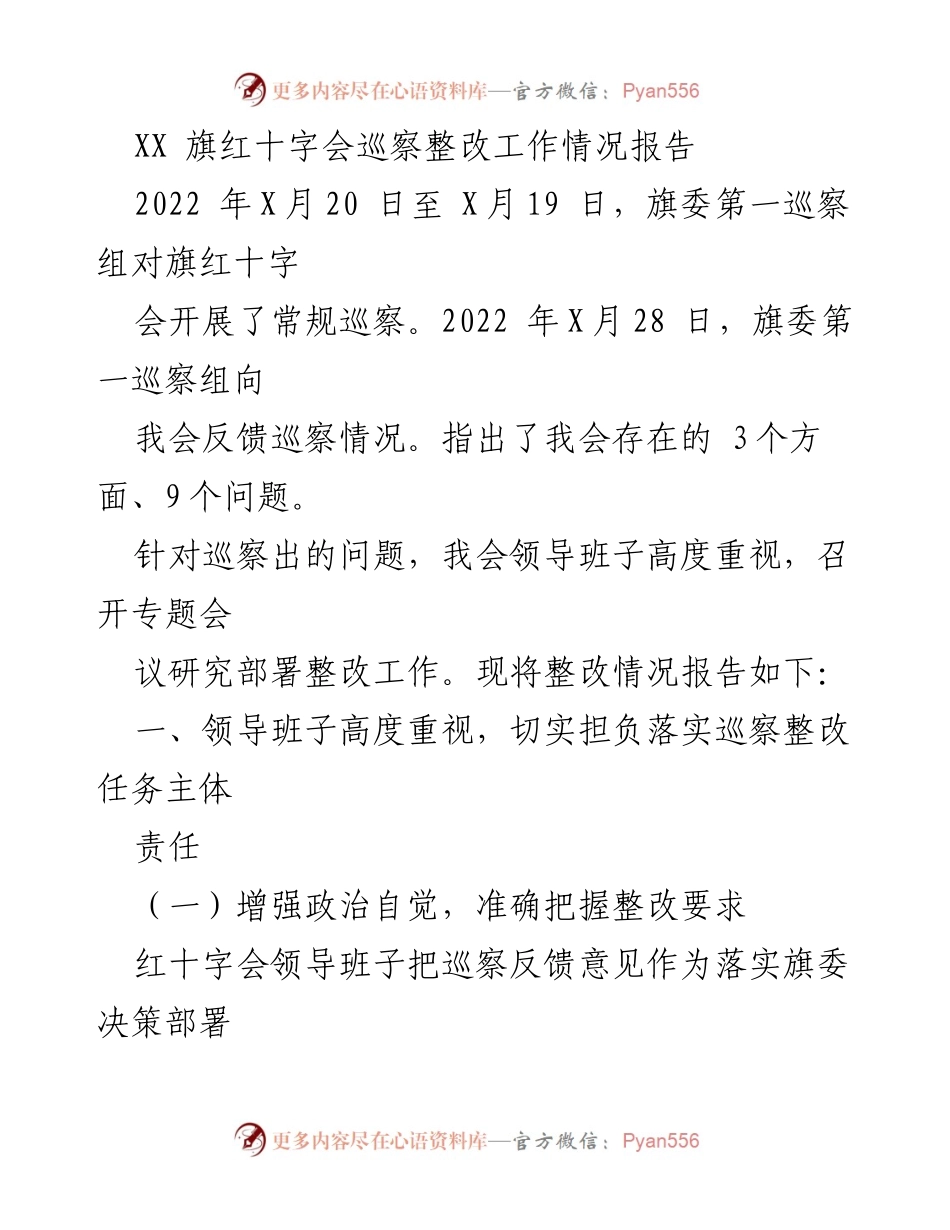 [工作总结] 巡察整改 - XX旗红十字会巡察整改工作情况总结报告_1.docx_第1页