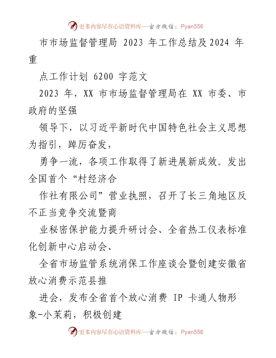 [工作总结] 市市场监督管理局 - 2023年工作总结及2024年工作计划.docx_第1页