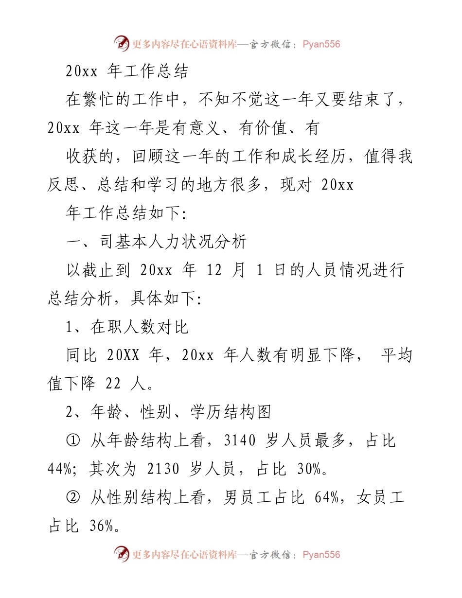[工作总结] 年度总结 - 20xx年人力资源工作总结与分析.docx_第1页