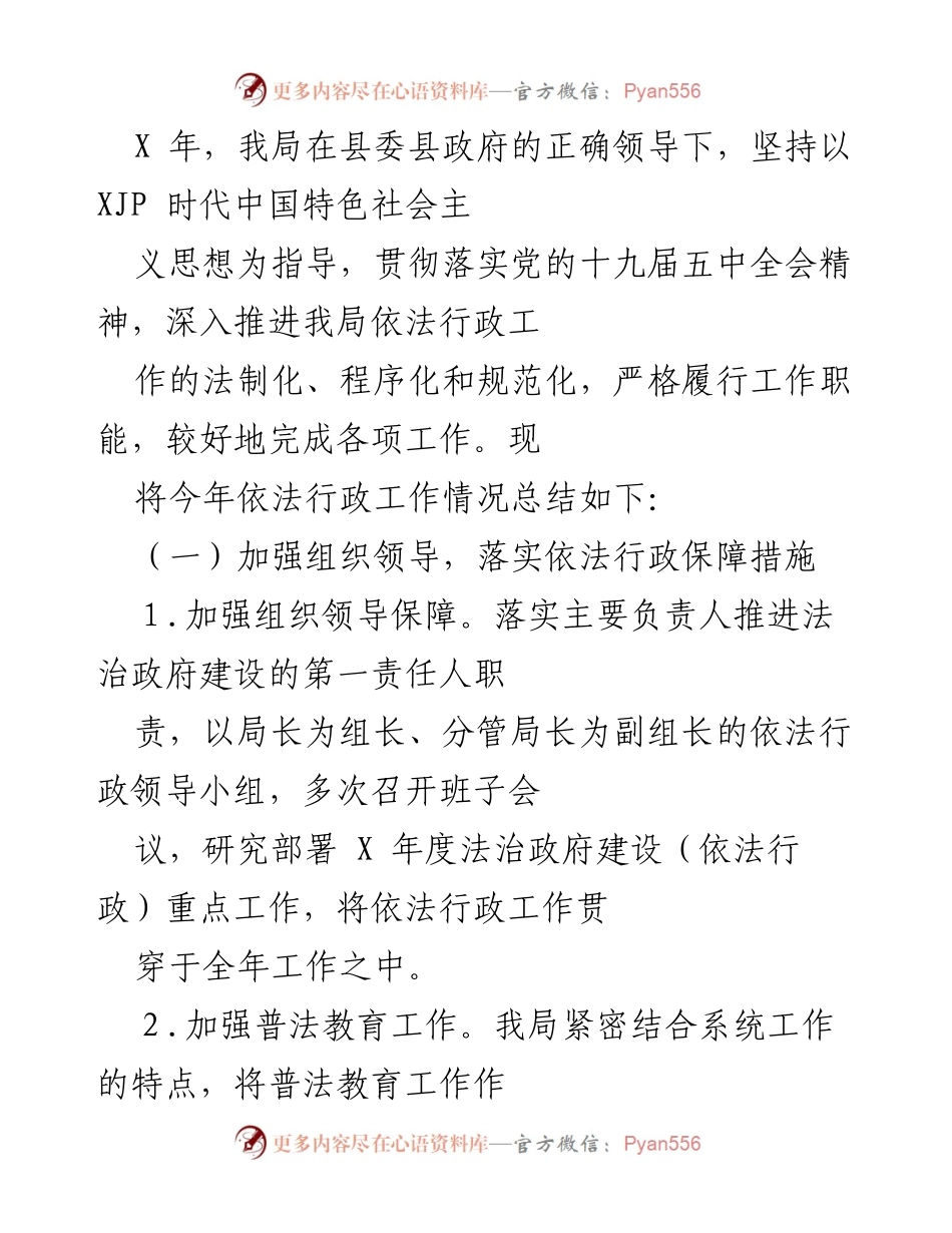 [工作总结] 年度工作总结 - X 年依法行政工作总结报告.docx_第1页