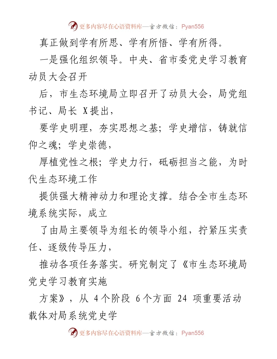 [工作总结] 市生态环境局 - 党史学习教育开展情况汇报.docx_第2页