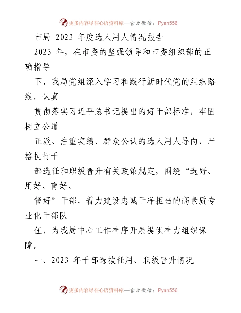 [工作总结] 市局 - 2023年度选人用人情况报告_3.docx_第1页