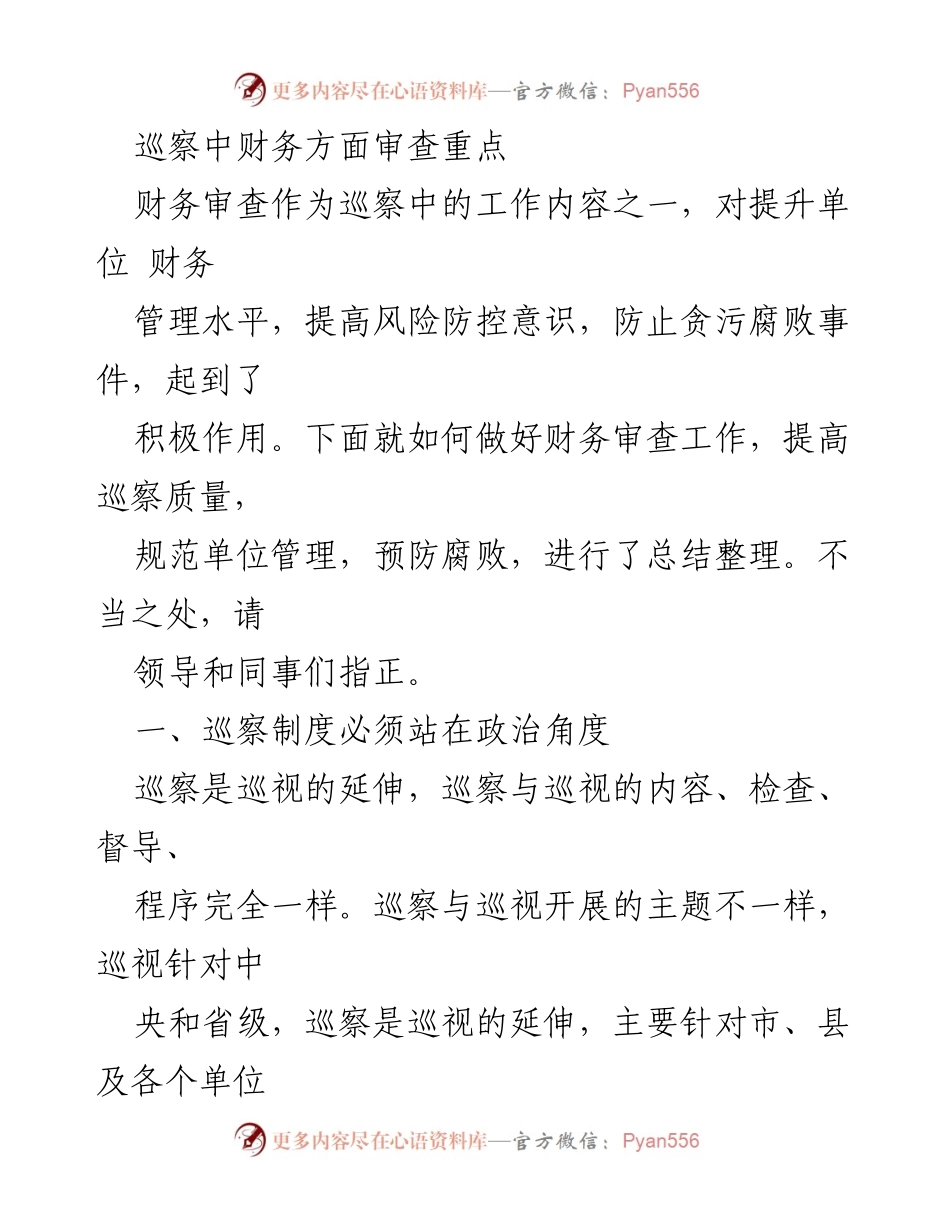[工作总结] 巡察工作 - 提升财务审查质量的关键要素.docx_第1页