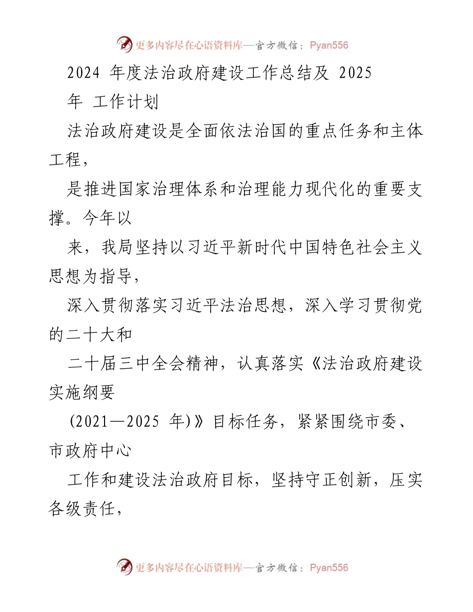 [工作总结] 年度工作总结 - 2024年度法治政府建设工作总结与2025年工作计划.docx_第1页