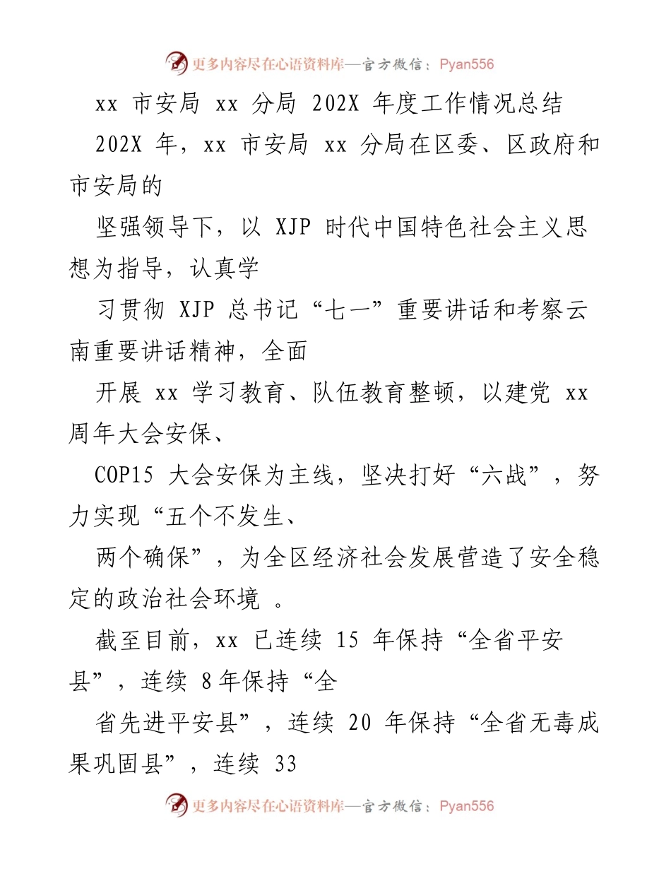 [工作总结] 年度工作总结 - xx 市安局 xx 分局 202X 年度工作情况总结.docx_第1页