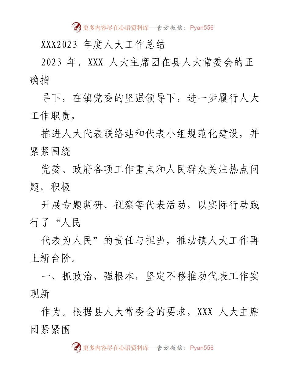 [工作总结] 年度总结 - 2023年XXX人大工作总结.docx_第1页