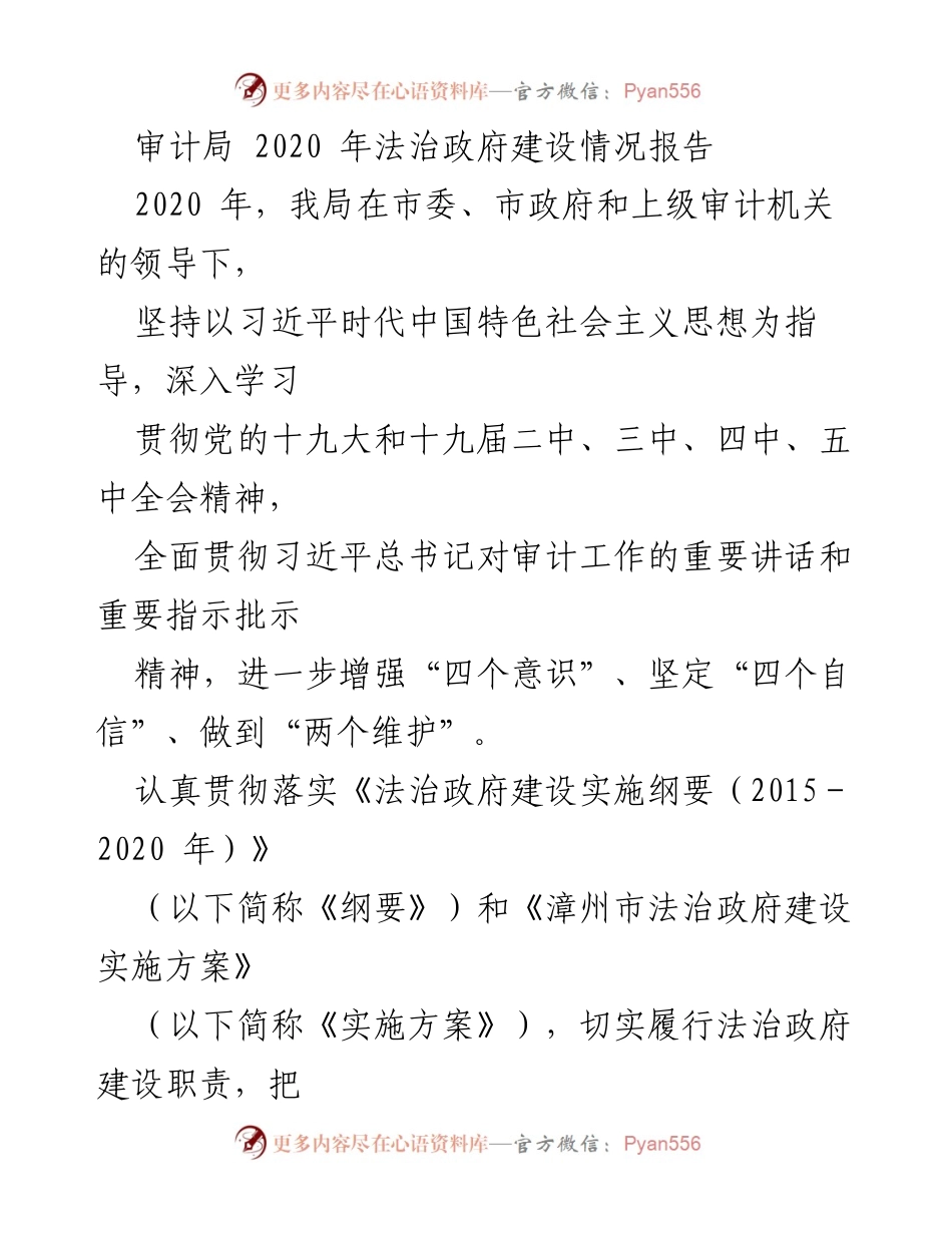 [工作总结] 审计局 - 2020 年法治政府建设情况总结报告.docx_第1页