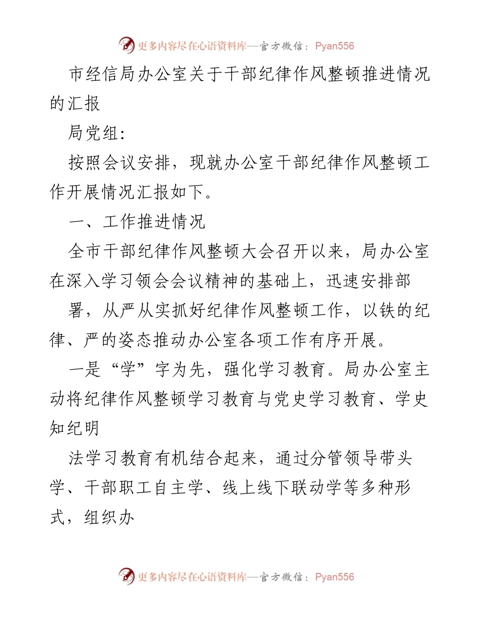 [工作总结] 市经信局 - 干部纪律作风整顿推进情况汇报.docx_第1页
