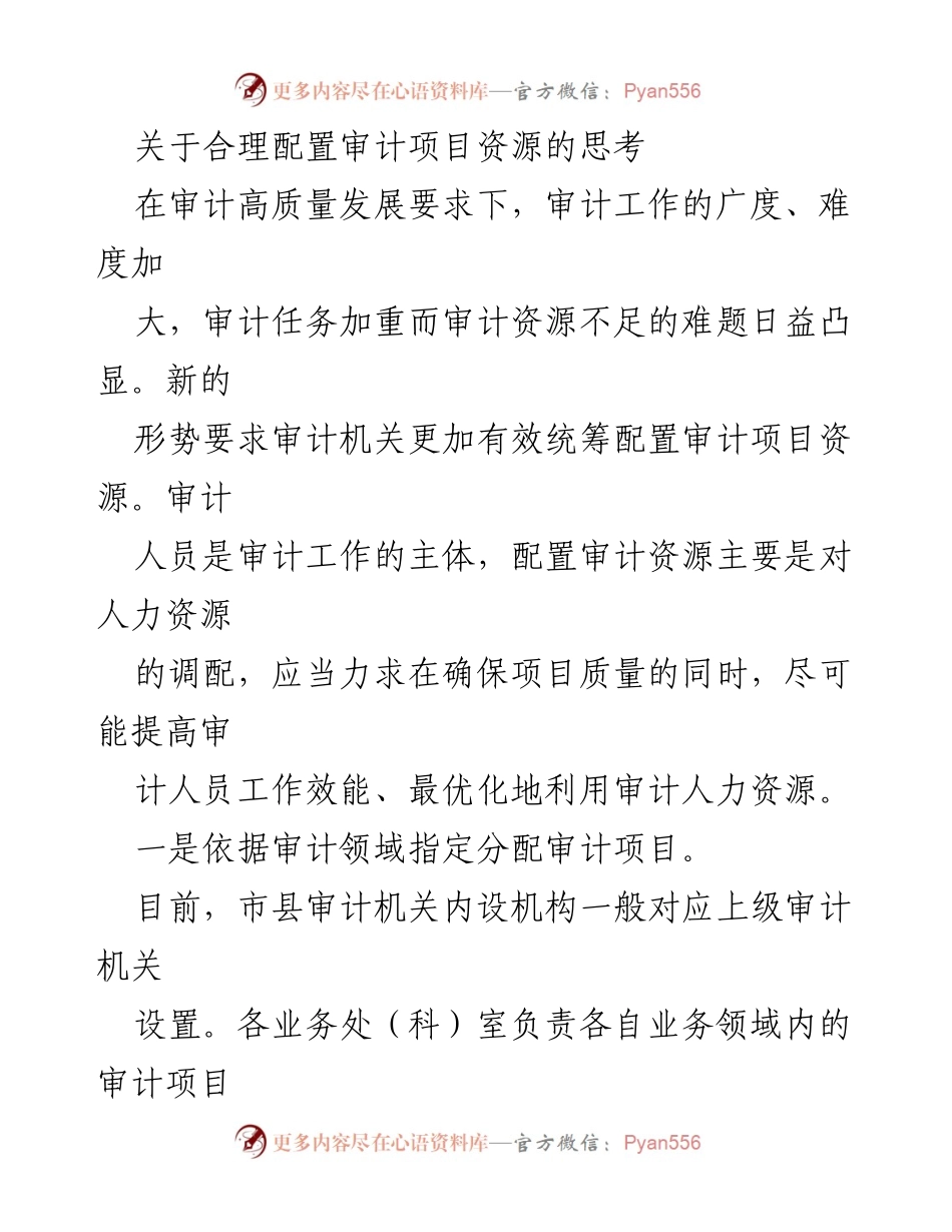 [工作总结] 审计资源配置 - 审计项目资源合理配置的思考与建议.docx_第1页