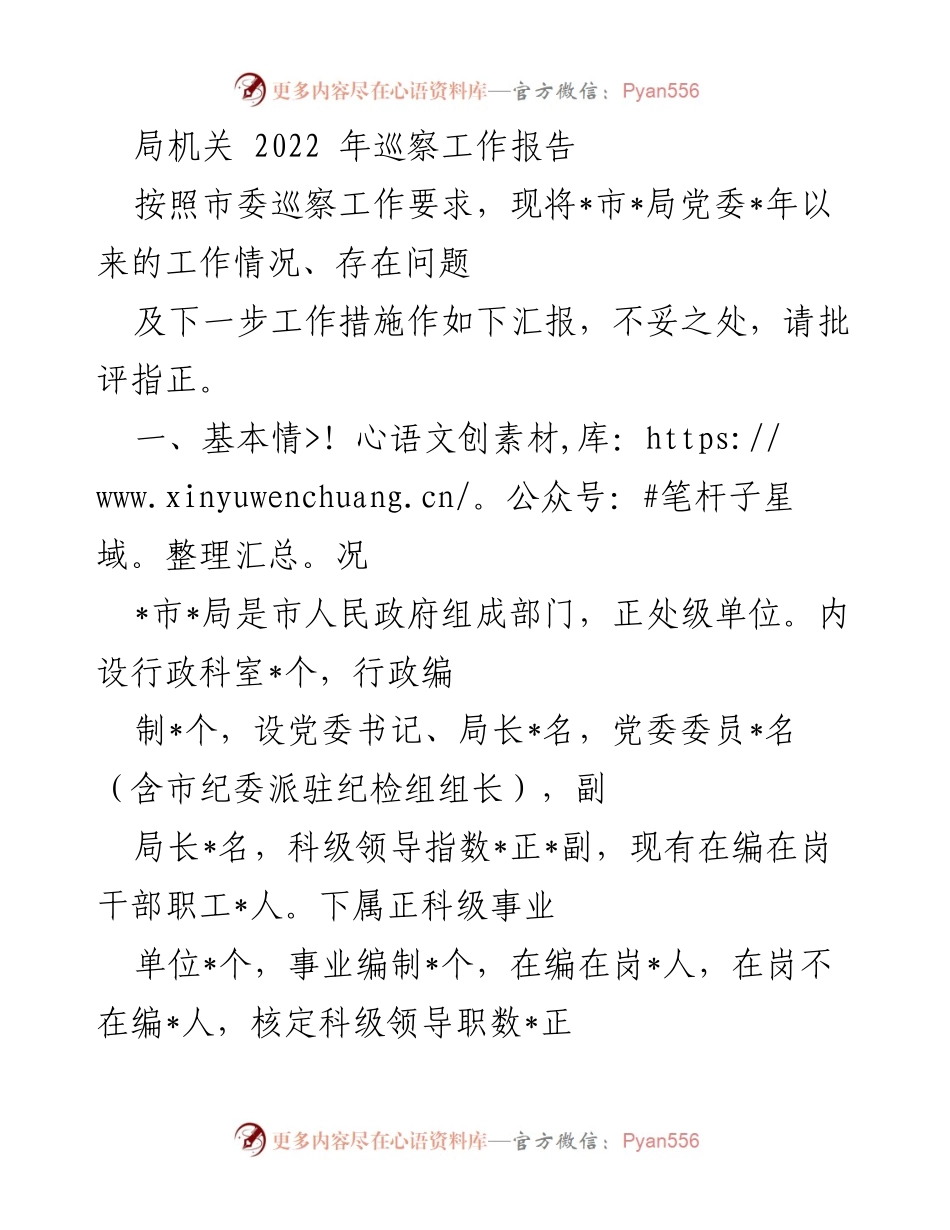 [工作总结] 巡察工作 - 2022年_市_局巡察工作报告总结.docx_第1页