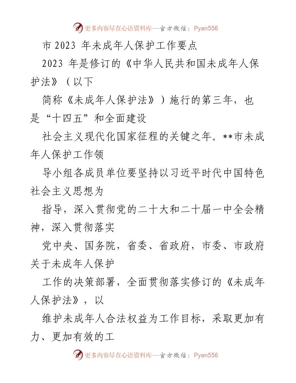 [工作总结] 市未成年人保护工作 - 2023年未成年人保护工作要点总结.docx_第1页