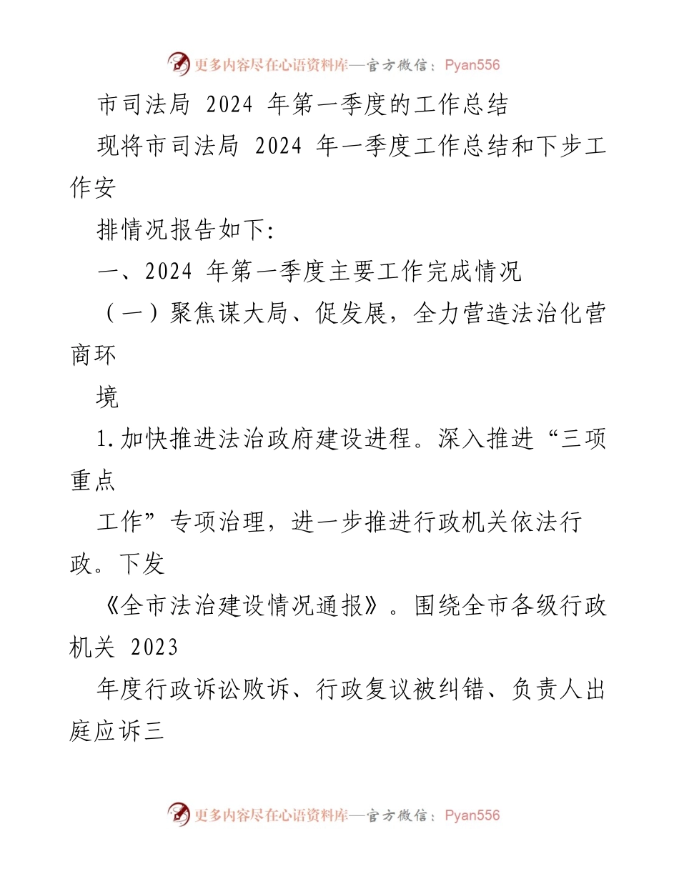 [工作总结] 市司法局 - 2024年第一季度工作总结与安排.docx_第1页