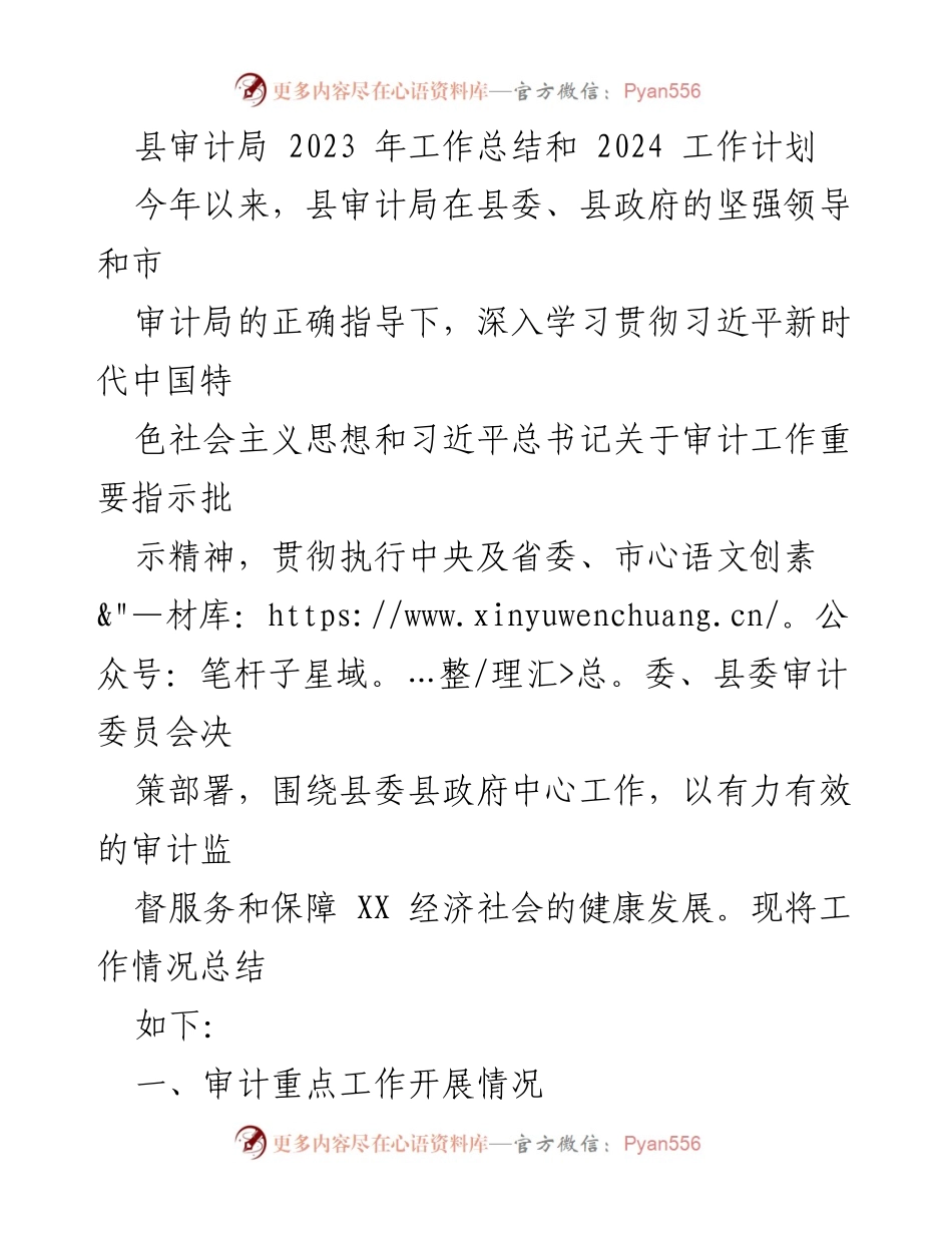 [工作总结] 审计局 - 2023年审计工作总结与2024年工作计划_1.docx_第1页