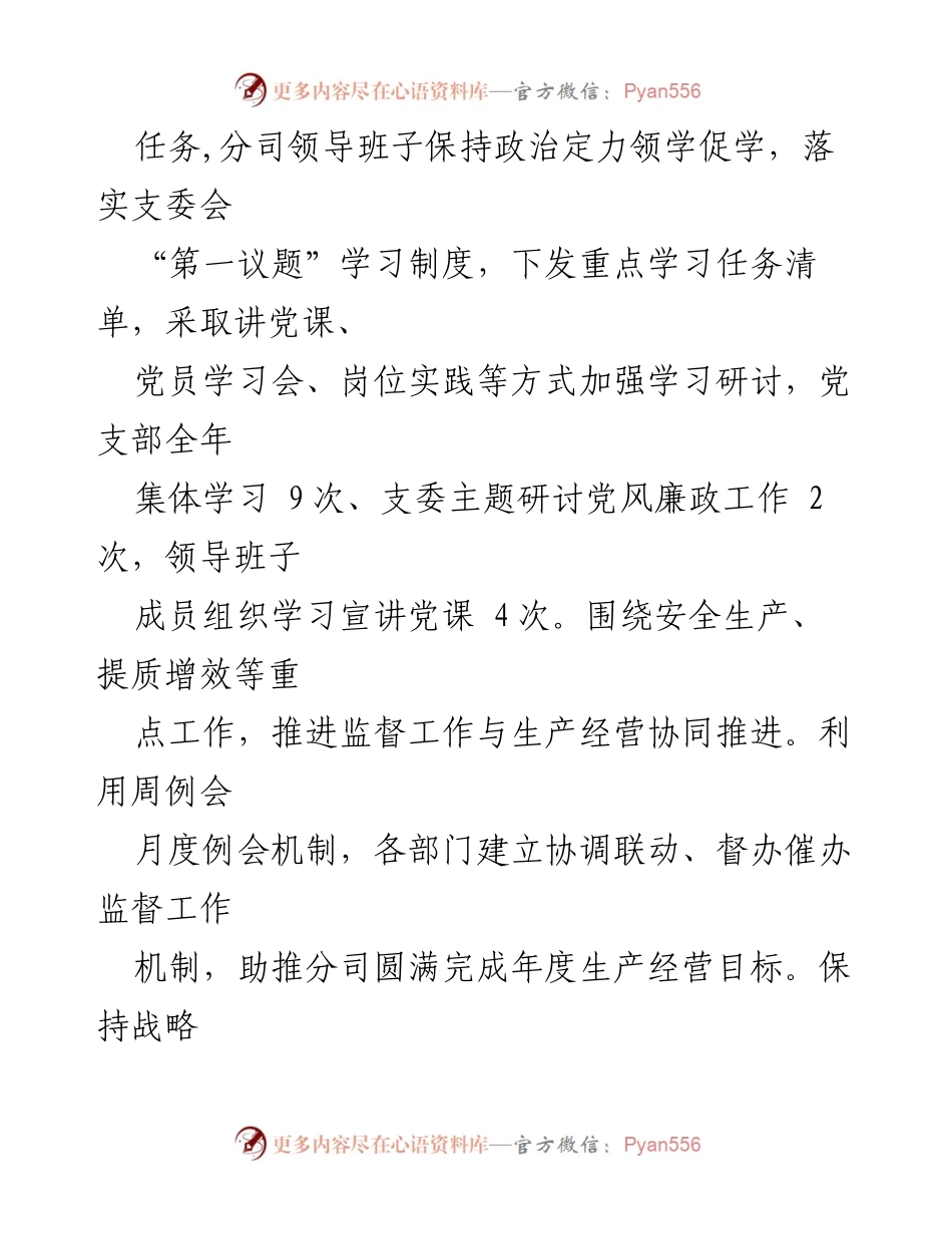 [工作总结] 年度党支部监督责任情况 - 202X年度党支部全面从严治党监督责任工作总结.docx_第2页