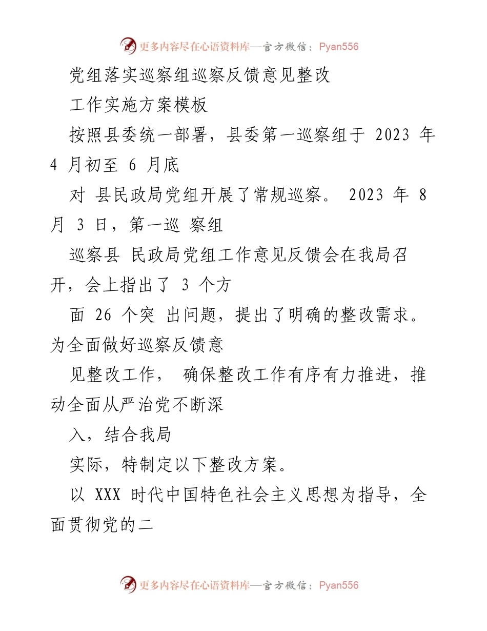 [工作总结] 巡察整改 - 民政局党组巡察反馈意见整改实施方案总结.docx_第1页