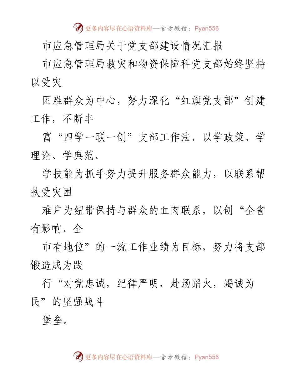 [工作总结] 市应急管理局 - 党支部建设与救灾工作汇报.docx_第1页