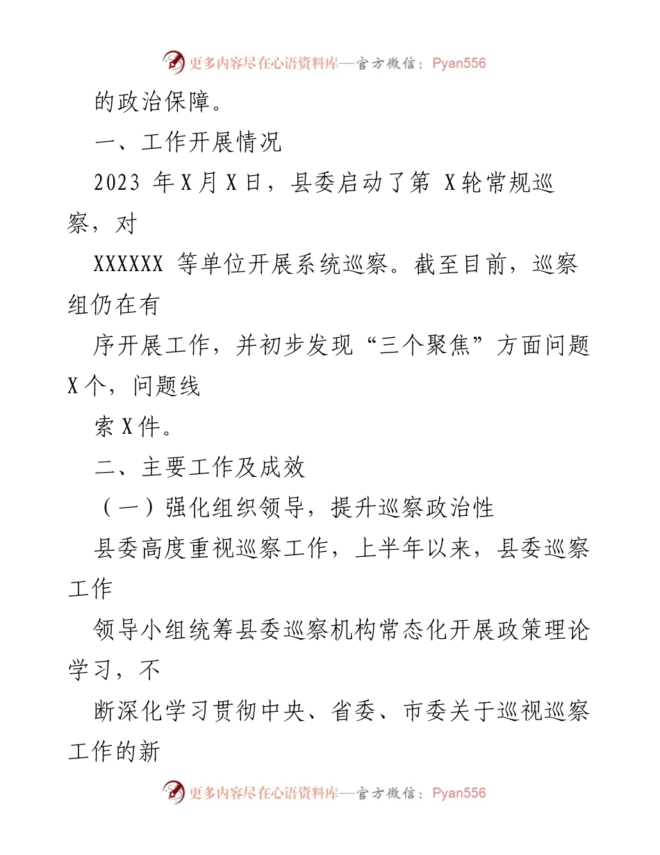 [工作总结] 巡察工作 - 2023年XX县巡察办半年工作总结_1.docx_第2页