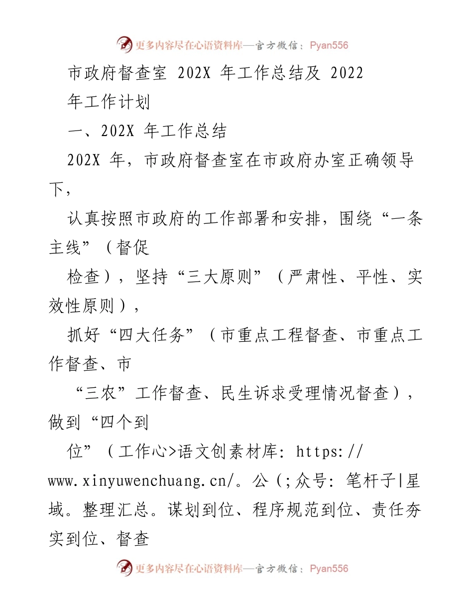 [工作总结] 市政府督查室 - 202X年工作总结与2022年工作计划概述.docx_第1页
