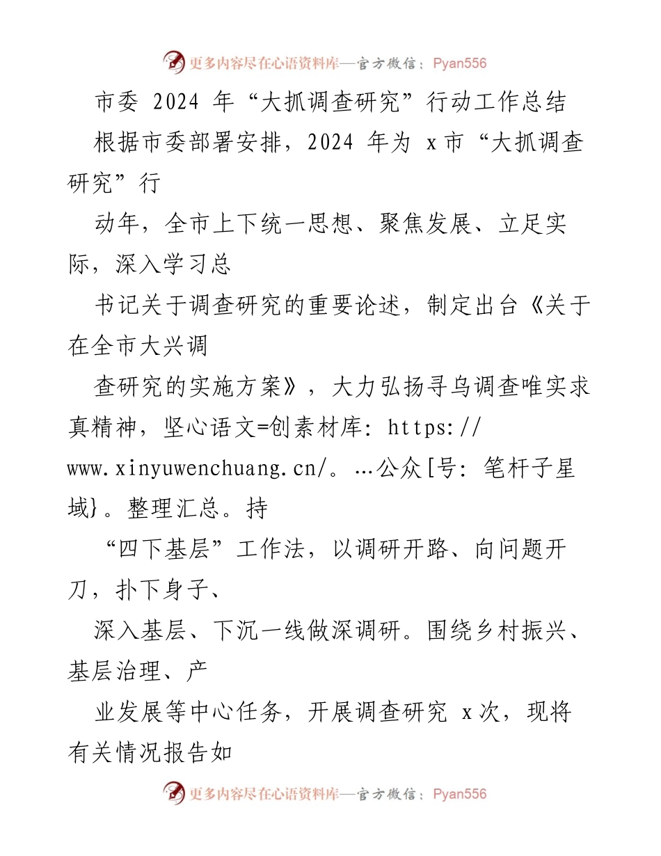 [工作总结] 市委会议 - 2024年“大抓调查研究”行动工作总结.docx_第1页
