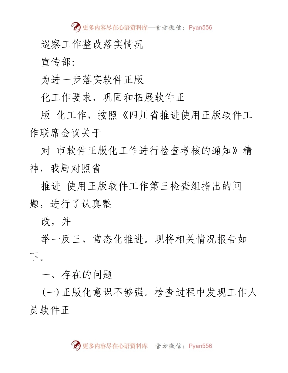 [工作总结] 巡察工作整改 - 软件正版化工作整改落实情况报告.docx_第1页
