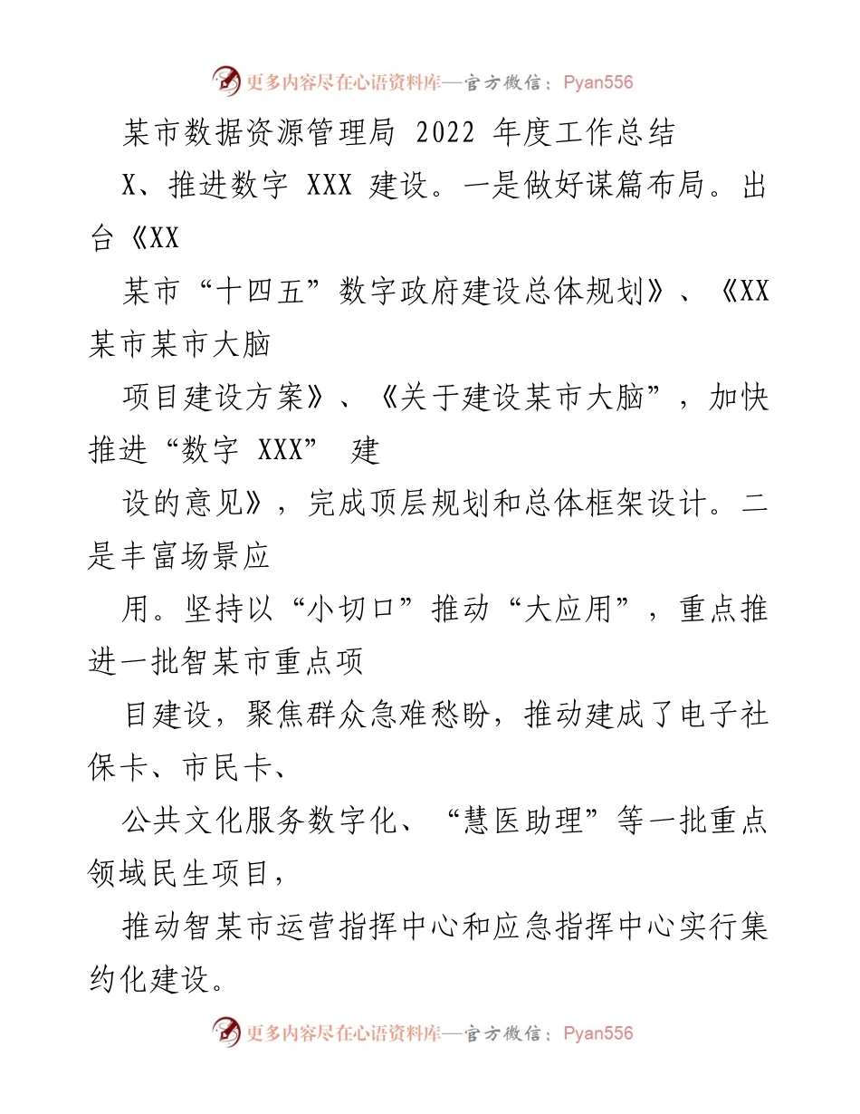 [工作总结] 年度工作总结 - 2022年度某市数据资源管理局工作总结报告.docx_第1页