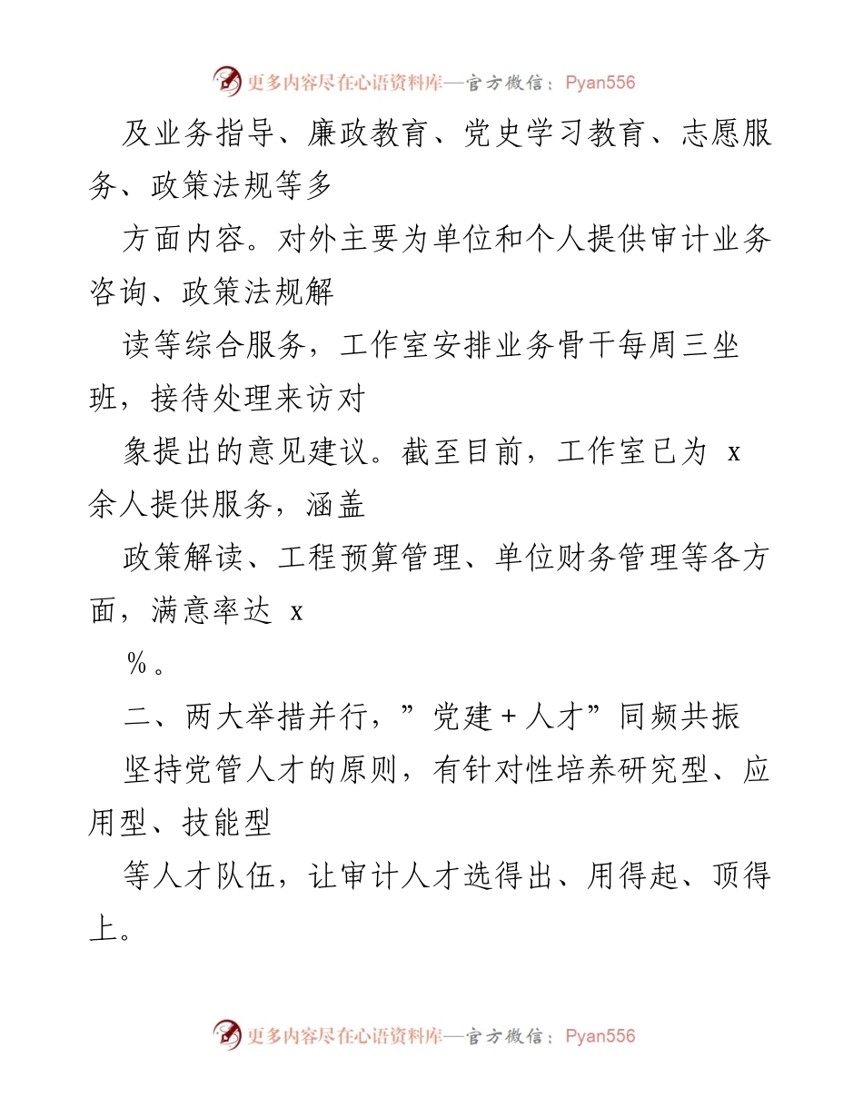 [工作总结] 审计局 - 打造“红心立审”党建品牌 助推审计高质量发展.docx_第2页