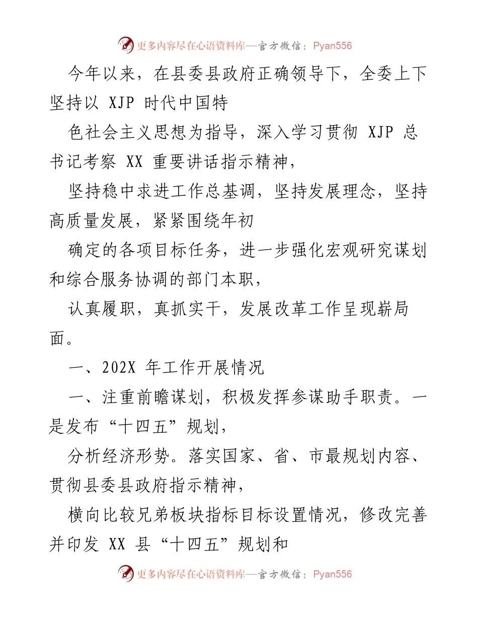 [工作总结] 年度工作汇报 - 202X年XX县发展改革工作总结与展望.docx_第1页