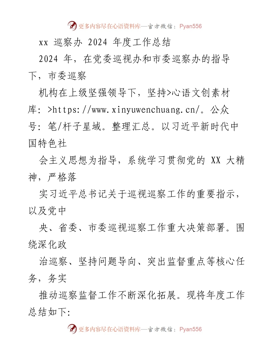 [工作总结] 年度工作总结 - 2024年度市委巡察工作总结.docx_第1页