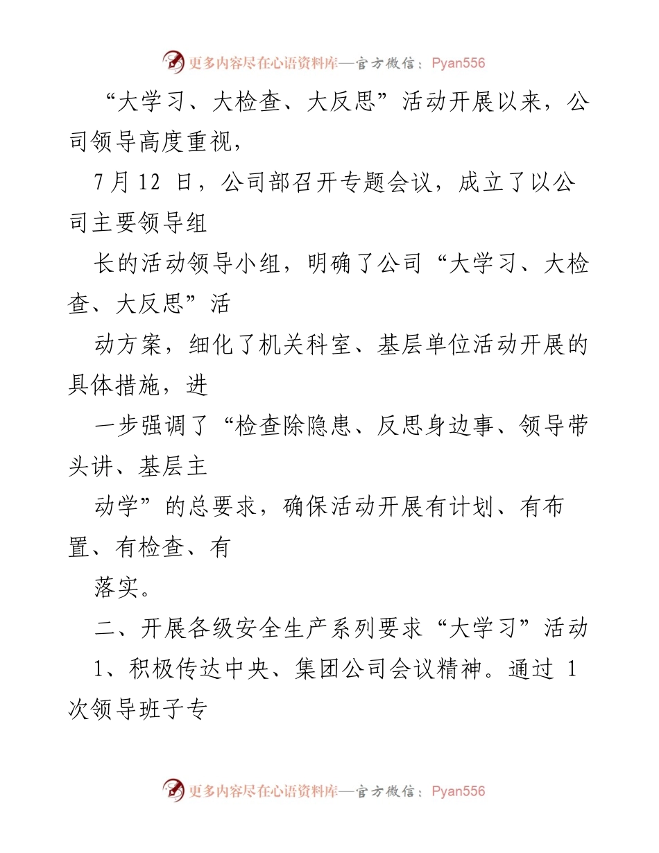 [工作总结] 安全生产活动 - 安全生产大学习、大检查、大反思活动总结.docx_第2页