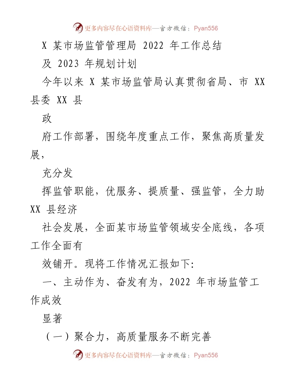 [工作总结] 市场监管局 - 2022年工作总结及2023年规划报告.docx_第1页
