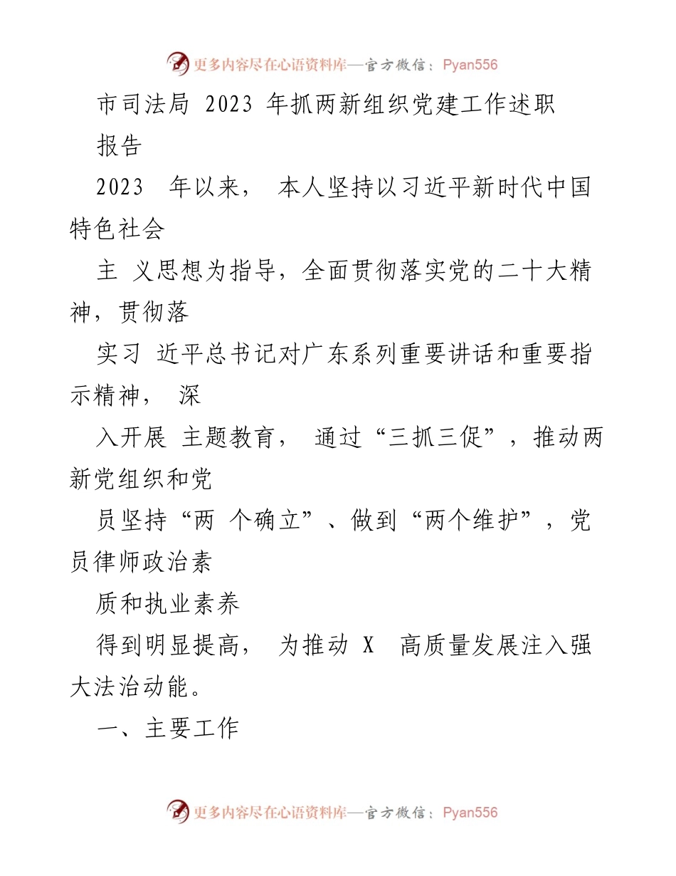 [工作总结] 市司法局 - 2023年律师行业党建工作述职报告_1.docx_第1页