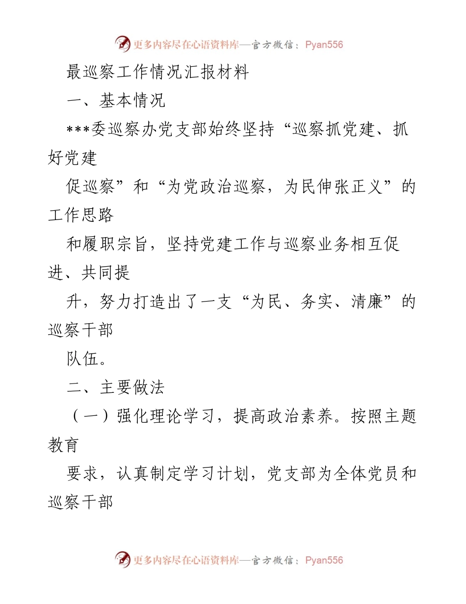 [工作总结] 巡察工作 - 巡察办党支部工作情况汇报及经验总结.docx_第1页