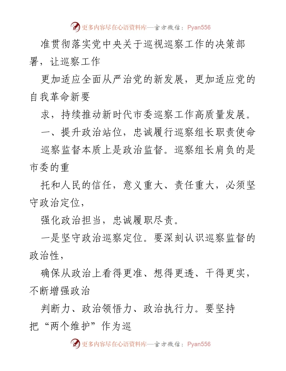 [工作总结] 市委巡察工作高质量发展推进会 - 强化政治担当，推动市委巡察工作高质量发展.docx_第2页