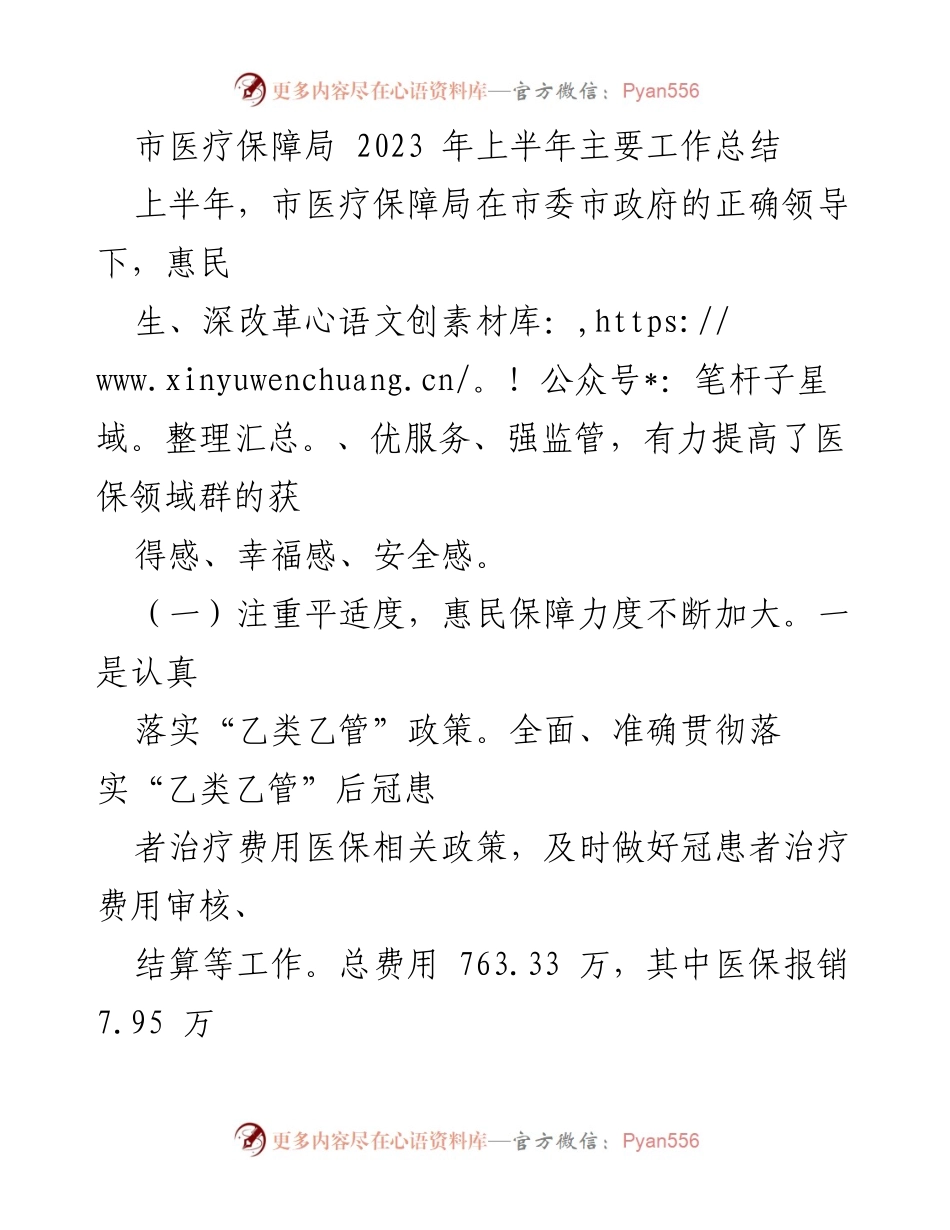 [工作总结] 市医疗保障局 - 2023年上半年医保工作总结与成效分析.docx_第1页