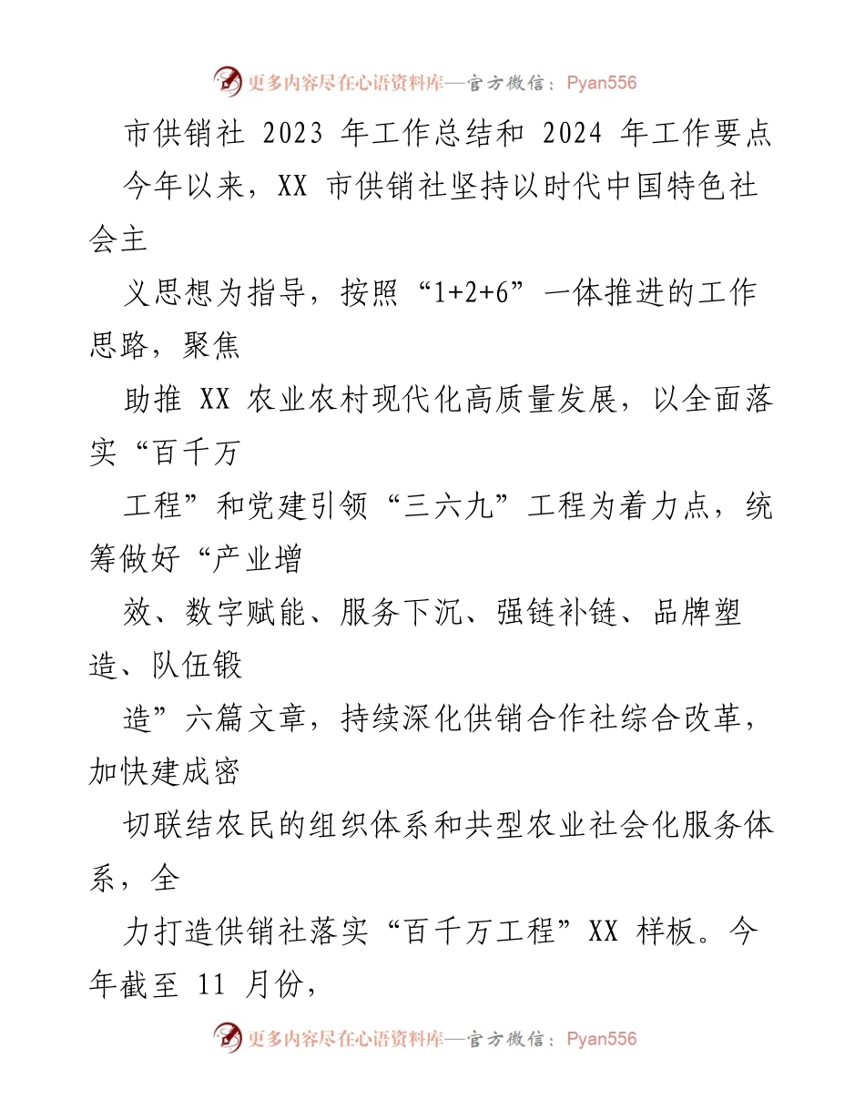 [工作总结] 市供销社 - 2023年工作总结及2024年工作要点分析.docx_第1页