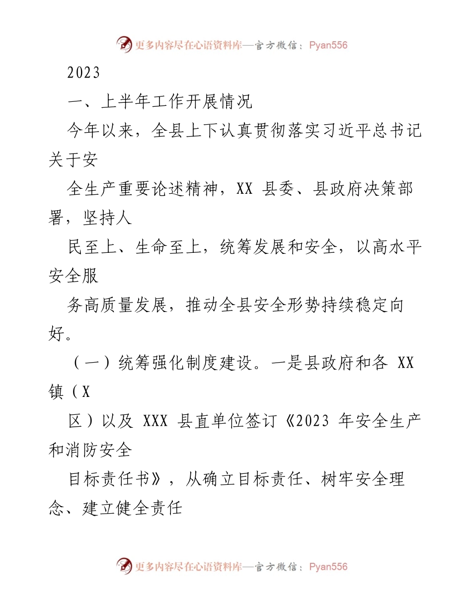 [工作总结] 安全生产工作 - 2023年上半年安全生产工作开展情况总结.docx_第1页