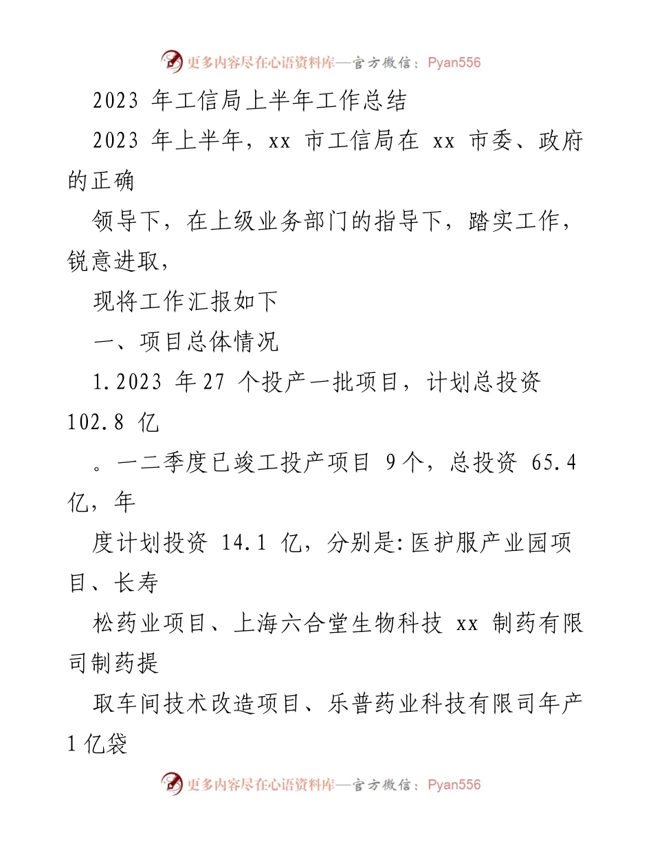 [工作总结] 工信局 - 2023年上半年工信局工作总结报告.docx_第1页