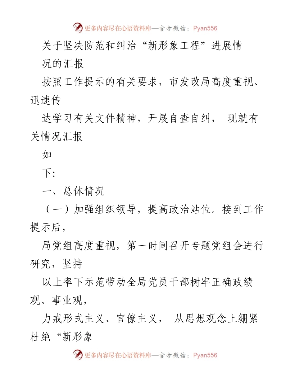 [工作总结] 市发改局 - 坚决防范和纠治“新形象工程”的工作进展汇报.docx_第1页