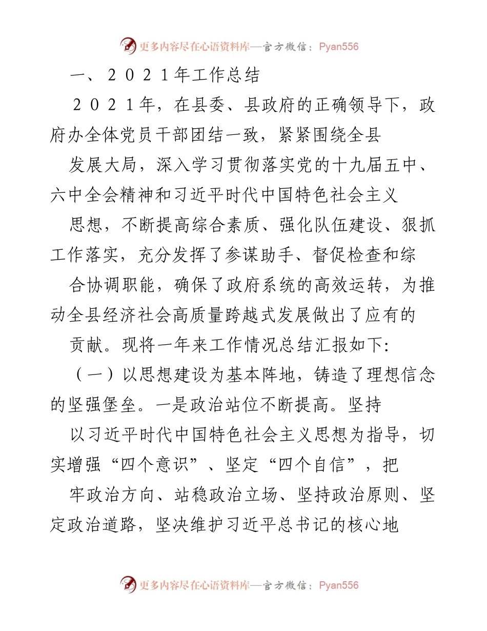 [工作总结] 年度工作总结 - 2021年度政府办工作总结报告.docx_第1页